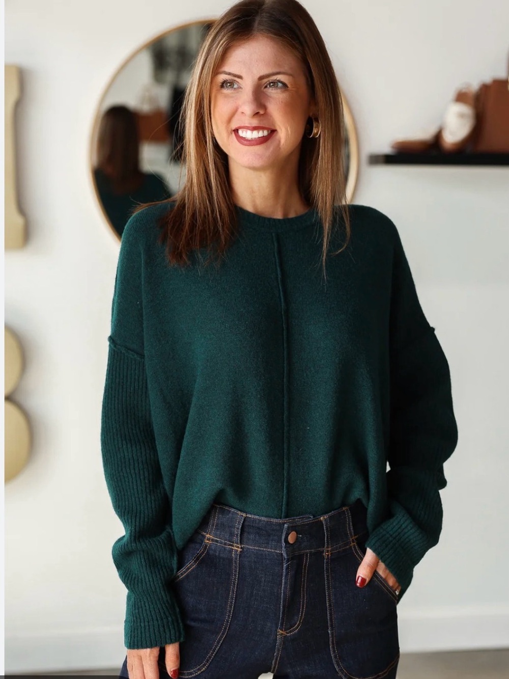 Dear John Denim Exposed Seam Raw Edge Crop Knit Sweater Green Small